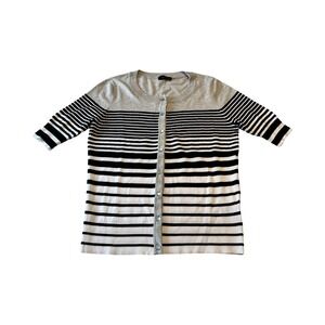 Grace‎ Elements Woman's Striped Short Sleeve Cardigan Grey Black White M Soft
